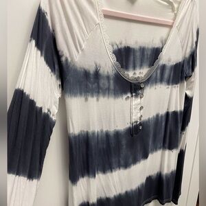 POL Navy Blue and White Tie-Dye henley